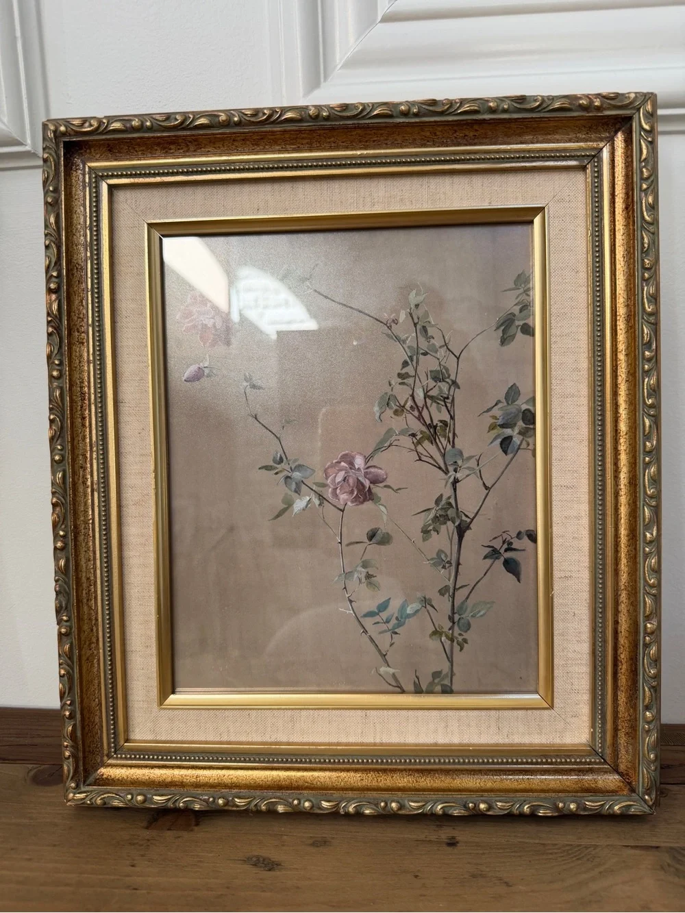 Classic Gold Ornate Frame with Pink Floral Artwork print